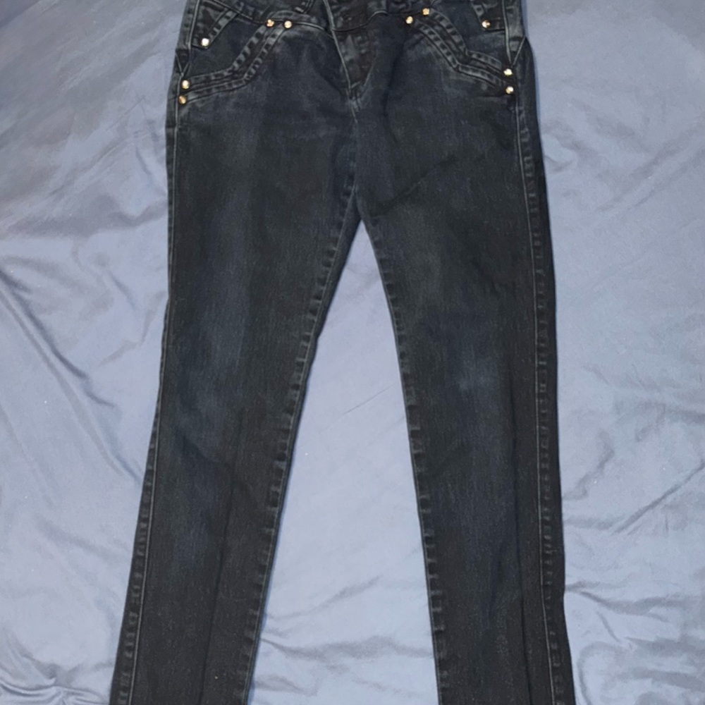 Stylish Black Denim Jeans with Gold Accents